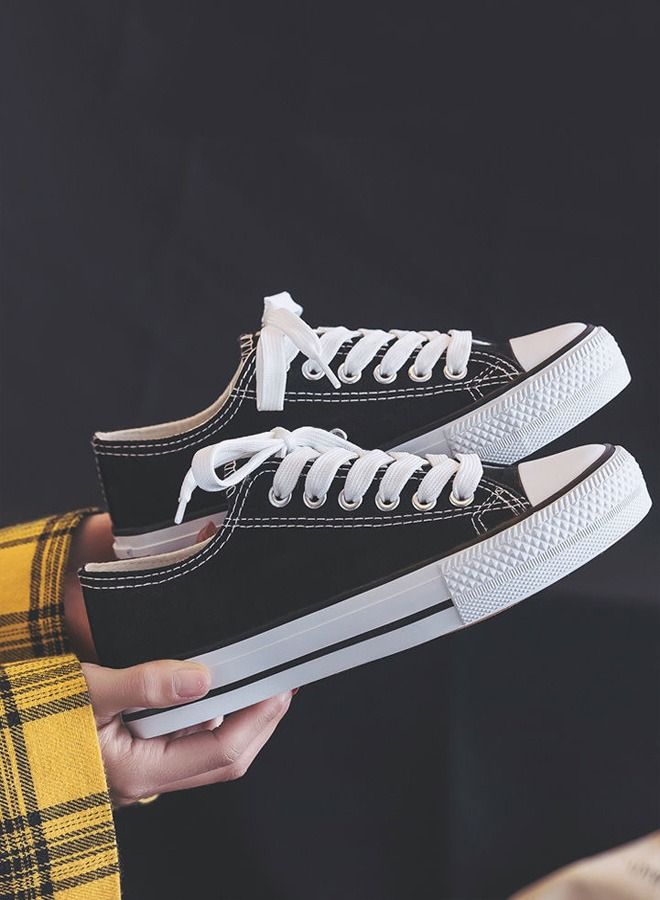 بيوينتي أحذية رياضية نسائية من القماش ذات قصة منخفضة أحذية قماشية كاجوال بأربطة للأزياء أحذية رياضية للمشي باللون الأسود - Image 5