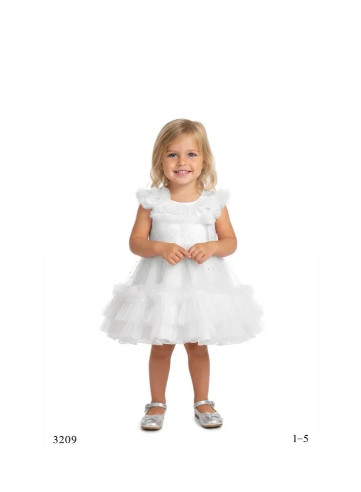فيا بامبينو Soft White Ruffle Tulle Dress