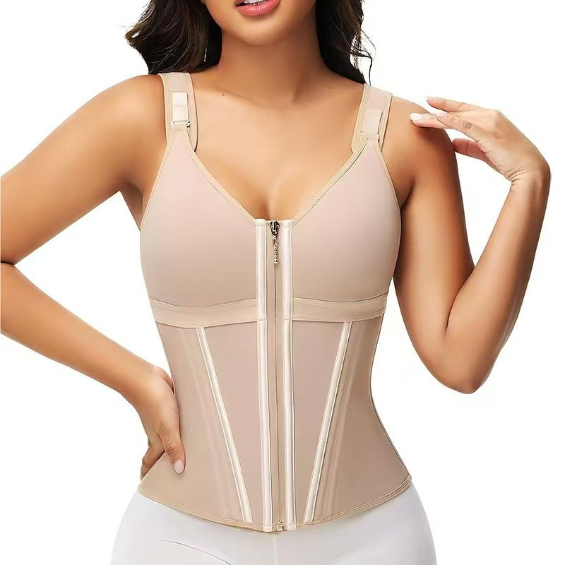 New Zipper Double-Layer Mesh Plastic Tight Waist And Abdominal Vest Women'S Sports Body Shaping Tops - Image 5