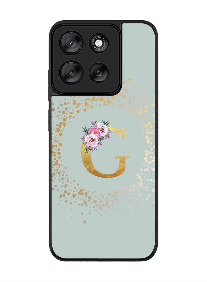 Stylizedd For Motorola Moto G56 Case,Slim fit Camera Protection, Shockproof Thin Phone cover  - Custom Monogram Floral - G  (Light Grey ) - Image 1