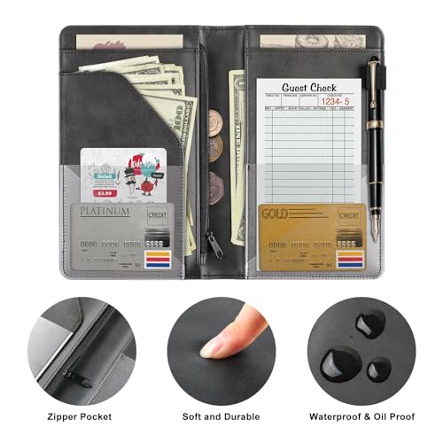 EcoVision Leather Waiter Book with Zipper Pocket - Restaurant Waitstaff Organizer, Guest Check Book Holder with Money Pocket, Fits Server Apron - Image 4