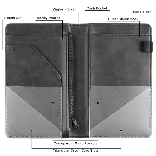 EcoVision Leather Waiter Book with Zipper Pocket - Restaurant Waitstaff Organizer, Guest Check Book Holder with Money Pocket, Fits Server Apron - Image 3