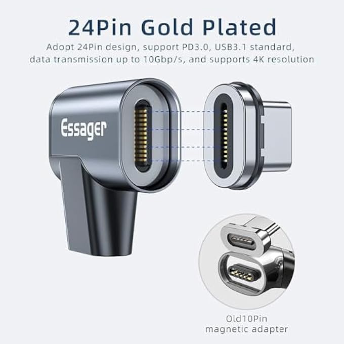 ESSAGER USB C ADAPTER, 24-PIN CONNECTOR USB3.1 GEN2X2 20GBPS DATA TRANSFER 4K VIDEO OUTPUT FAST CHARGING CONNECTOR USB-C VIDEO ADAPTER DATA TRANSFER ADAPTER COMPATIBLE WITH MACBOOK PRO/AIR TYPE C DEVICES - Image 3