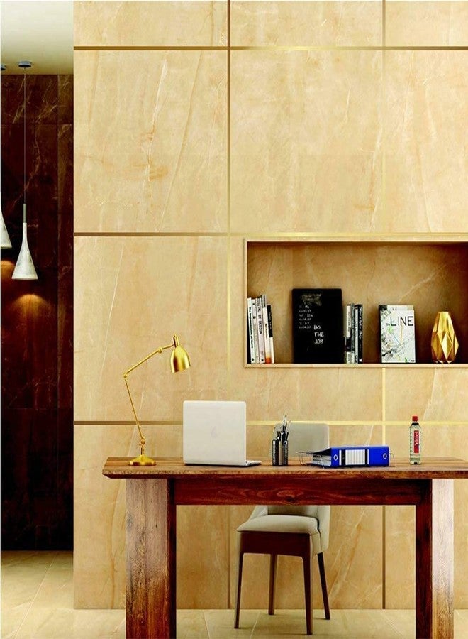 TOMEX Metalized Polyester 10mm Gold Film Border Lining Metallic Tape for Floor Tile Wall Cabinet Gold Strip Sticker| Gold Foil Lines Waterproof Tape| Gold Flooring Tape for Home/Office Décor. - Image 2