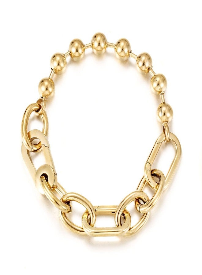 CIUNOFOR 14K Gold Plated Beaded Link Chain Bracelets for Women, 8.0 inches Dainty Gold Stackable Bracelet, Trendy Charm Jewelry for Her - Image 1