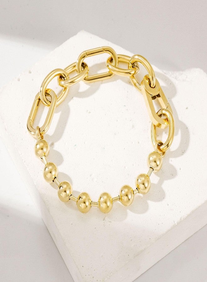 CIUNOFOR 14K Gold Plated Beaded Link Chain Bracelets for Women, 8.0 inches Dainty Gold Stackable Bracelet, Trendy Charm Jewelry for Her - Image 3