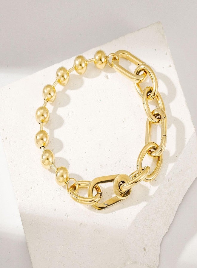 CIUNOFOR 14K Gold Plated Beaded Link Chain Bracelets for Women, 8.0 inches Dainty Gold Stackable Bracelet, Trendy Charm Jewelry for Her - Image 2