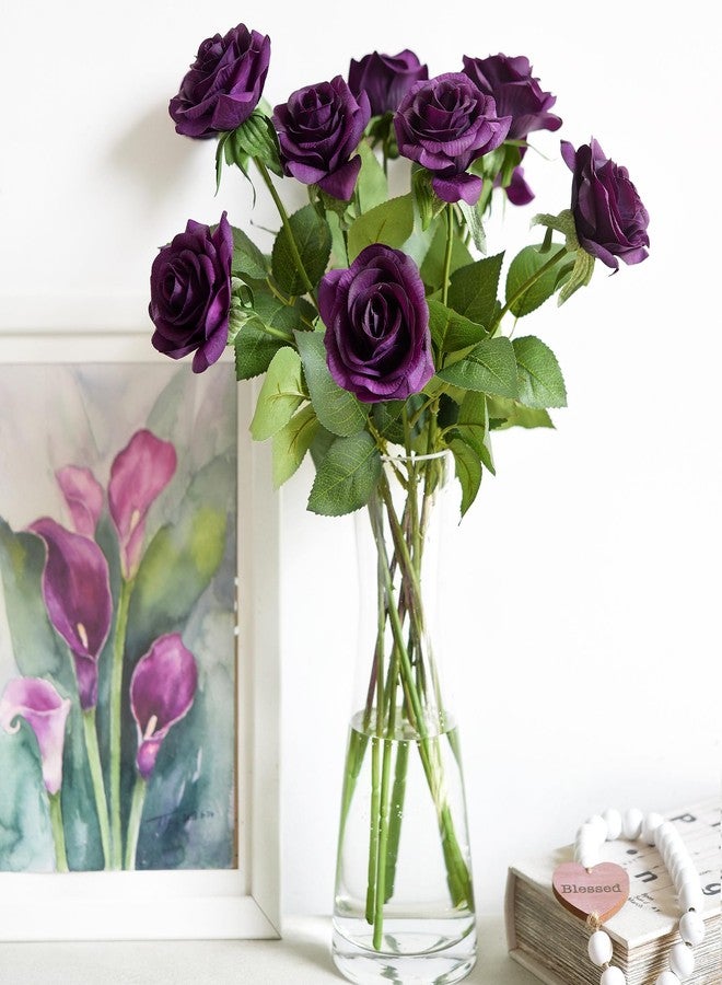 FiveSeasonStuff 12 Stems Artificial Flowers Real Touch Silk Roses for Wedding Decoration Bridal Bouquets Table Centerpieces Party Shower, Packed in Box (Mysterious Purple) - Image 3