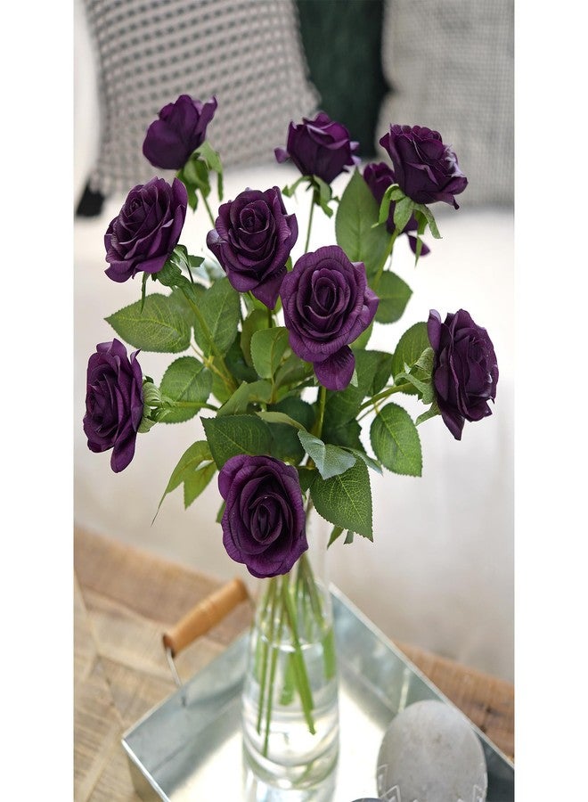 FiveSeasonStuff 12 Stems Artificial Flowers Real Touch Silk Roses for Wedding Decoration Bridal Bouquets Table Centerpieces Party Shower, Packed in Box (Mysterious Purple) - Image 4