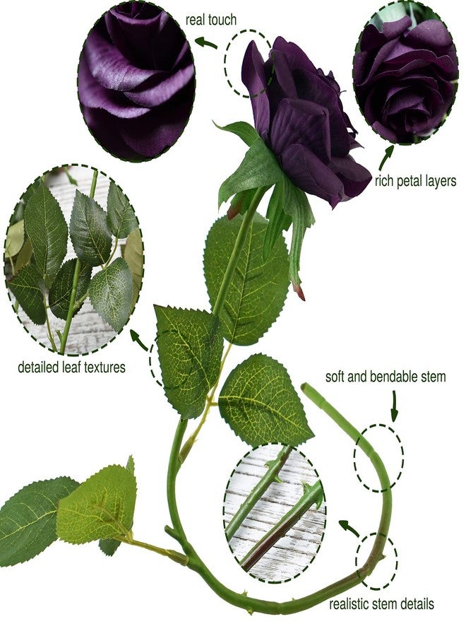 FiveSeasonStuff 12 Stems Artificial Flowers Real Touch Silk Roses for Wedding Decoration Bridal Bouquets Table Centerpieces Party Shower, Packed in Box (Mysterious Purple) - Image 2