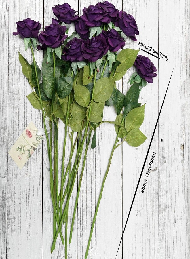 FiveSeasonStuff 12 Stems Artificial Flowers Real Touch Silk Roses for Wedding Decoration Bridal Bouquets Table Centerpieces Party Shower, Packed in Box (Mysterious Purple) - Image 5