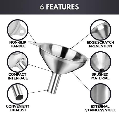YGDZ Kitchen Funnels for Filling Bottles, YGDZ 3pcs Small/Medium/Large Food Grade Stainless Steel Metal Kitchen Funnels Set for Essential Oil Spices Liquid, 2pcs Cleaning Brushes - Image 3