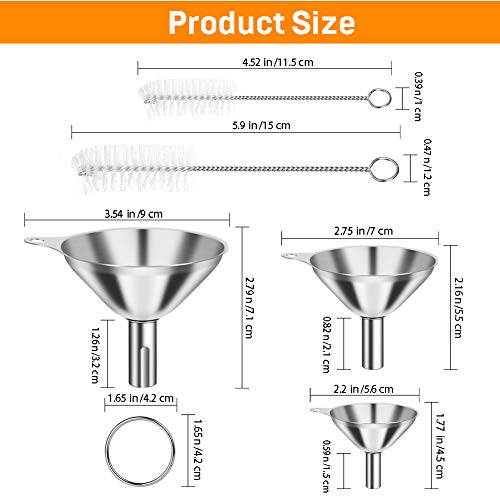 YGDZ Kitchen Funnels for Filling Bottles, YGDZ 3pcs Small/Medium/Large Food Grade Stainless Steel Metal Kitchen Funnels Set for Essential Oil Spices Liquid, 2pcs Cleaning Brushes - Image 2