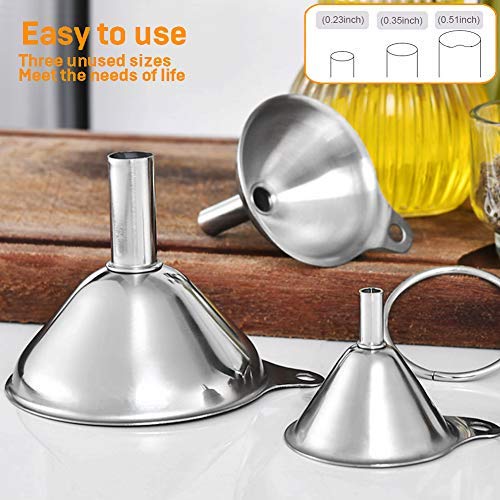 YGDZ Kitchen Funnels for Filling Bottles, YGDZ 3pcs Small/Medium/Large Food Grade Stainless Steel Metal Kitchen Funnels Set for Essential Oil Spices Liquid, 2pcs Cleaning Brushes - Image 5