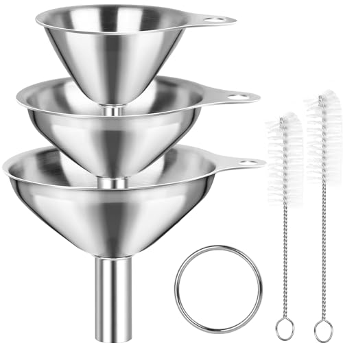 YGDZ Kitchen Funnels for Filling Bottles, YGDZ 3pcs Small/Medium/Large Food Grade Stainless Steel Metal Kitchen Funnels Set for Essential Oil Spices Liquid, 2pcs Cleaning Brushes - Image 1