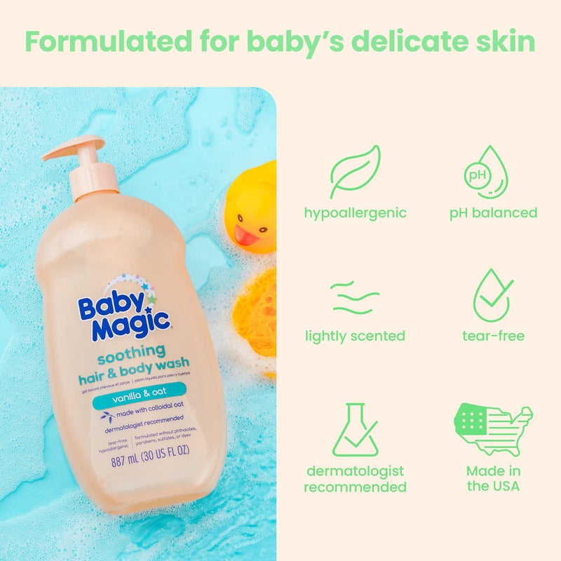 Baby Magic غسول الشعر والجسم المهدئ للأطفال، فانيليا وشوفان، 30 أونصة سائلة - Image 4