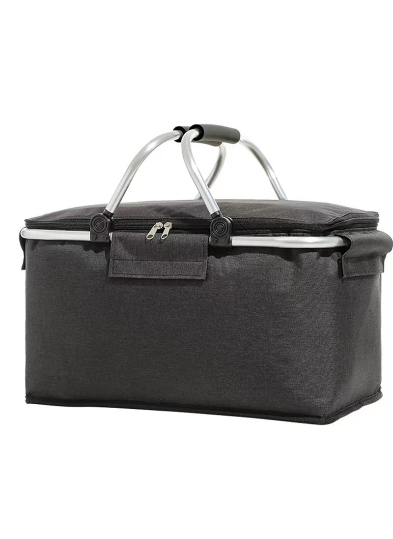 TRASSLE Picnic Basket 22L Portable Collapsible Cooler Bag Grocery Bag Shopping Basket with Aluminium Handles for Shopping, Travel, Camping  - Image 1