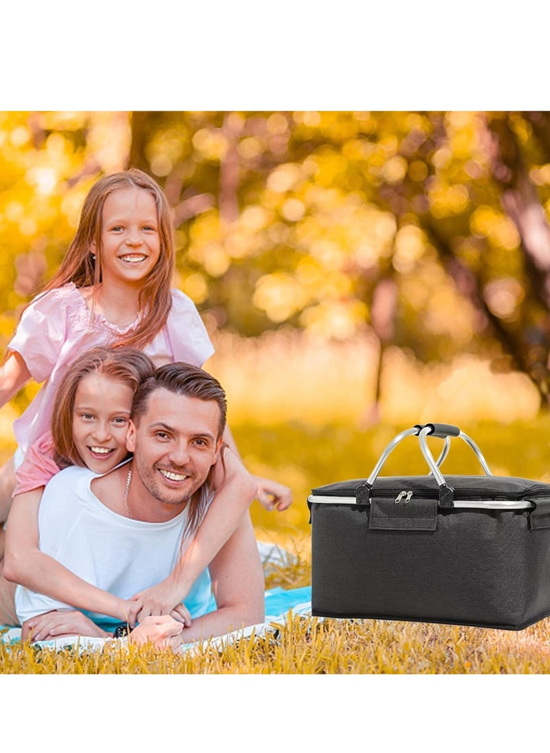 TRASSLE Picnic Basket 22L Portable Collapsible Cooler Bag Grocery Bag Shopping Basket with Aluminium Handles for Shopping, Travel, Camping  - Image 5