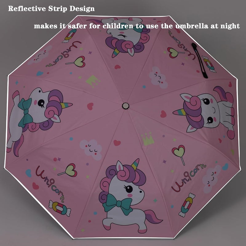 Kids Automatic Folding Umbrella Uv Resistant Travel Umbrella Button Open-close Cartoon Printing Anti-rebound Design Umbrella Portable Water - Windproof Umbrella for Kids Girls, One Size - Image 5