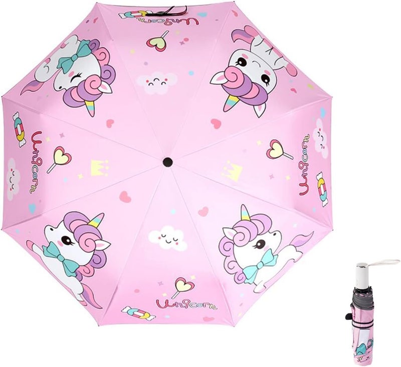 Kids Automatic Folding Umbrella Uv Resistant Travel Umbrella Button Open-close Cartoon Printing Anti-rebound Design Umbrella Portable Water - Windproof Umbrella for Kids Girls, One Size - Image 1
