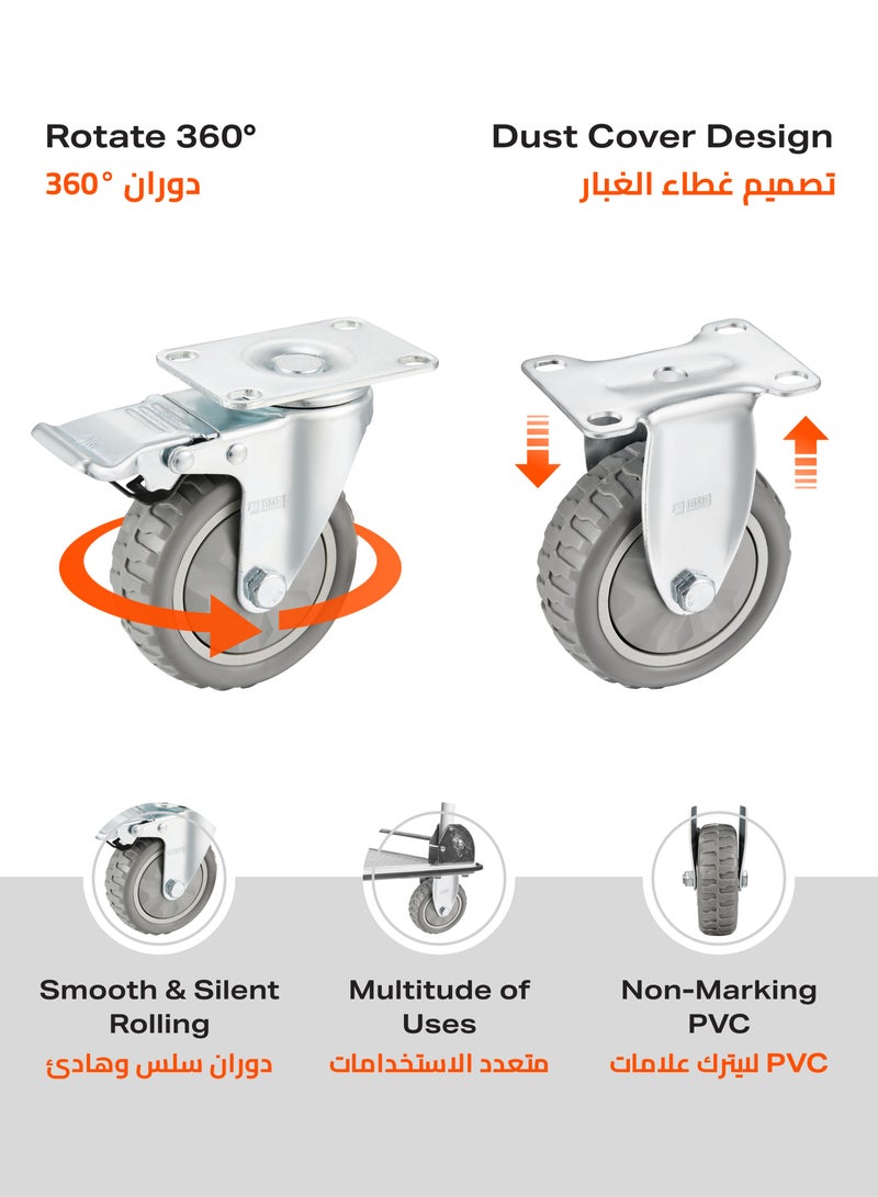 BMB tools 2-Piece Grey Caster - Rigid /125mm - With 2-Piece Grey Caster - Swivel with Brake /125mm - Image 3