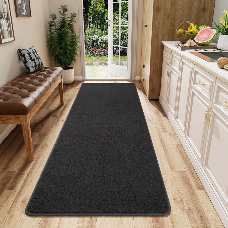 AROGAN Shag Runner Rug for Hallways, 2x6 Feet Washable Rugs with Memory Foam for Bedroom, Entryway Indoor Fluffy Throw Rug for Bedside Living Room Kids Girls Nursery Dorm Room Decor, Dark Grey - Image 1