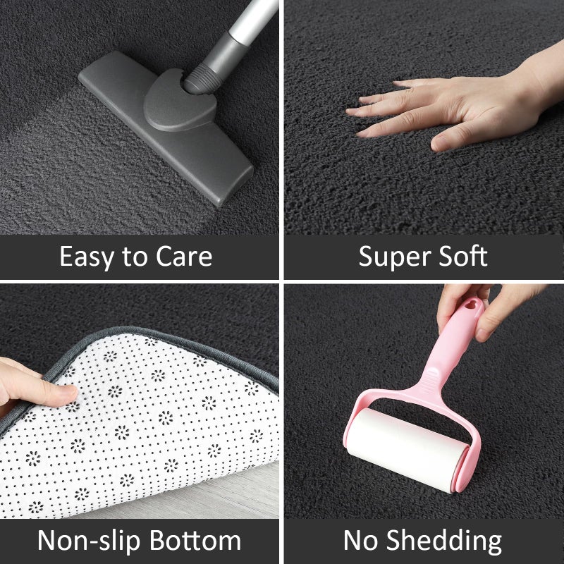 AROGAN Shag Runner Rug for Hallways, 2x6 Feet Washable Rugs with Memory Foam for Bedroom, Entryway Indoor Fluffy Throw Rug for Bedside Living Room Kids Girls Nursery Dorm Room Decor, Dark Grey - Image 4