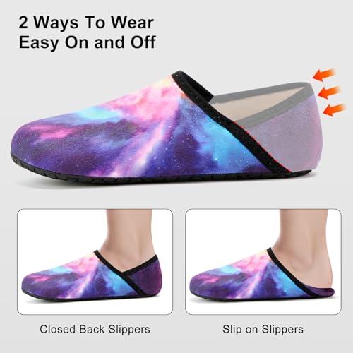 VIFUUR House Slippers for Women Men Slip on Indoor Barefoot Slipper Socks Fuzzy Cozy Sock Shoes for Home Bedroom Travel Colorful Aurora,38/39 - Image 2