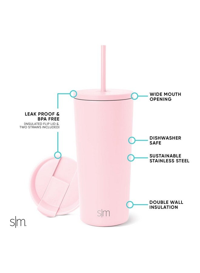 Simple Modern كوب بسيط حديث معزول بغطاء وقشة | كوب قهوة مثلجة قابل لإعادة الاستخدام زجاجة ماء من الفولاذ المقاوم للصدأ | هدايا للنساء والرجال لها وله | مجموعة كلاسيكية | 20 أونصة | وردي فاتح - Image 2