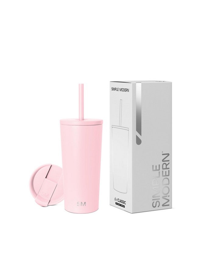 Simple Modern كوب بسيط حديث معزول بغطاء وقشة | كوب قهوة مثلجة قابل لإعادة الاستخدام زجاجة ماء من الفولاذ المقاوم للصدأ | هدايا للنساء والرجال لها وله | مجموعة كلاسيكية | 20 أونصة | وردي فاتح - Image 1