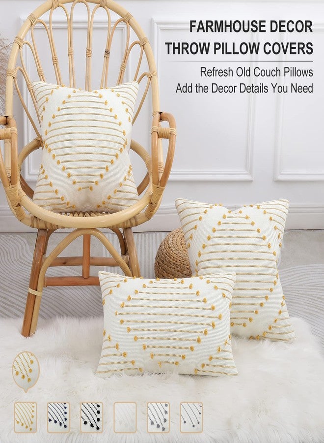 Mecatny Boho Outdoor Throw Pillow Covers 20X20 Set of 2, Farmhouse Decorative Pillow Covers for Couch Sofa Living Room, Yellow & White - Image 2