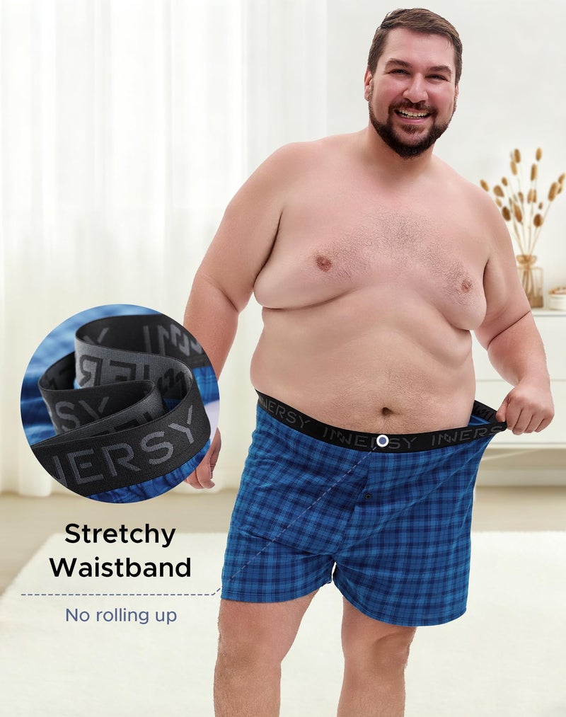 INNERSY Big and Tall Cotton Boxers for Men Moisture Wicking Loose Fit Underwear 4-Pack(Classic Plaids,4X) - Image 2