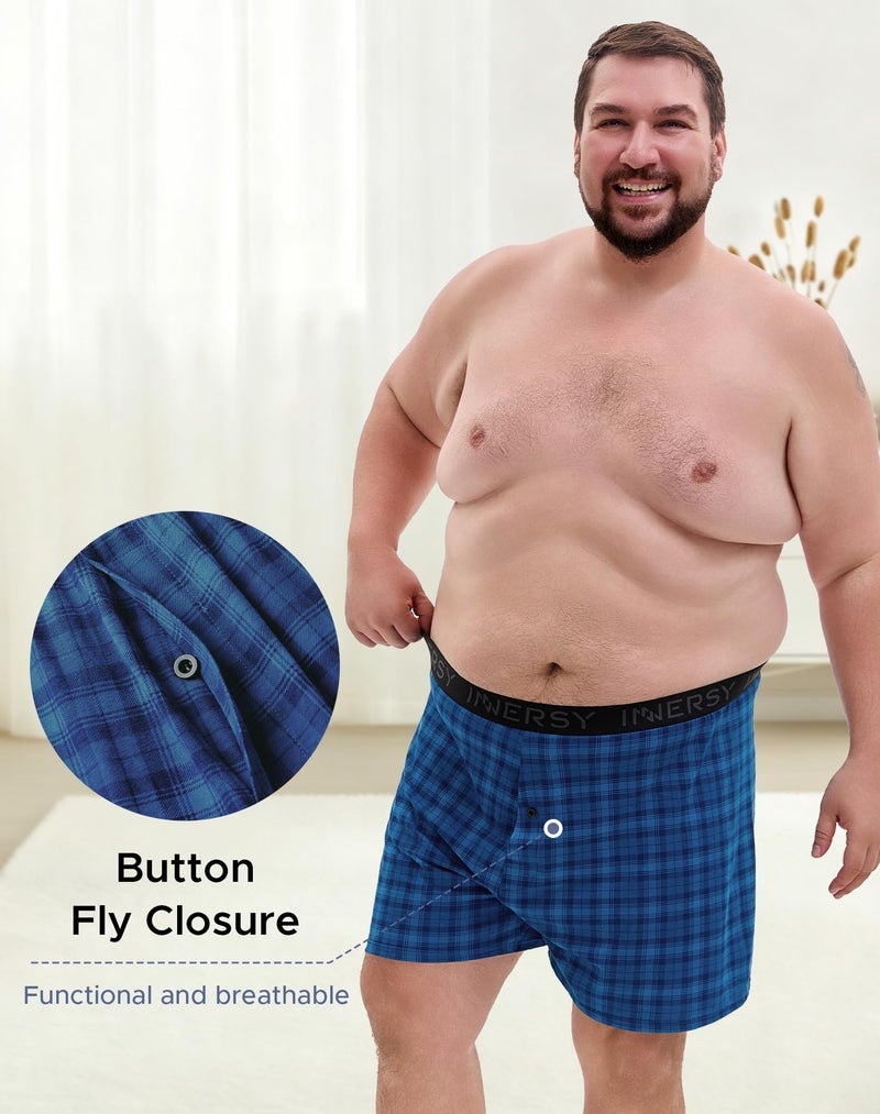 INNERSY Big and Tall Cotton Boxers for Men Moisture Wicking Loose Fit Underwear 4-Pack(Classic Plaids,4X) - Image 4