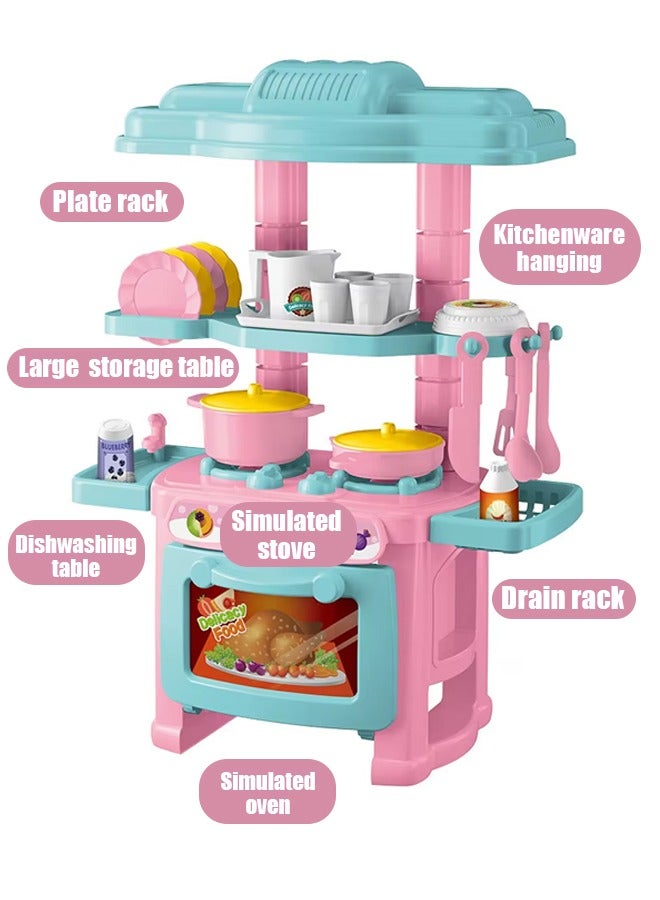 Kids Kitchen Playset,48-Piece Cooking Toy Set Toddler Pretend Cooking Food Playset Interactive Mini Children Role Play Toy with Realistic Utensils, Sink, Oven, and Draining Rack, Kitchen Toy for Kids Girls Boys 1 2 3 4 5 Age  - Image 3