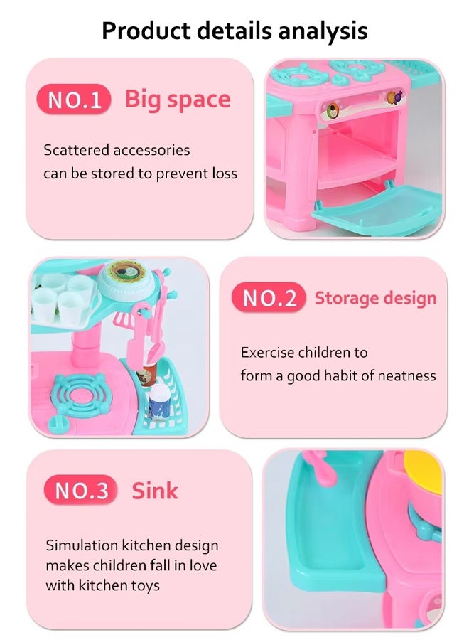 Kids Kitchen Playset,48-Piece Cooking Toy Set Toddler Pretend Cooking Food Playset Interactive Mini Children Role Play Toy with Realistic Utensils, Sink, Oven, and Draining Rack, Kitchen Toy for Kids Girls Boys 1 2 3 4 5 Age  - Image 4