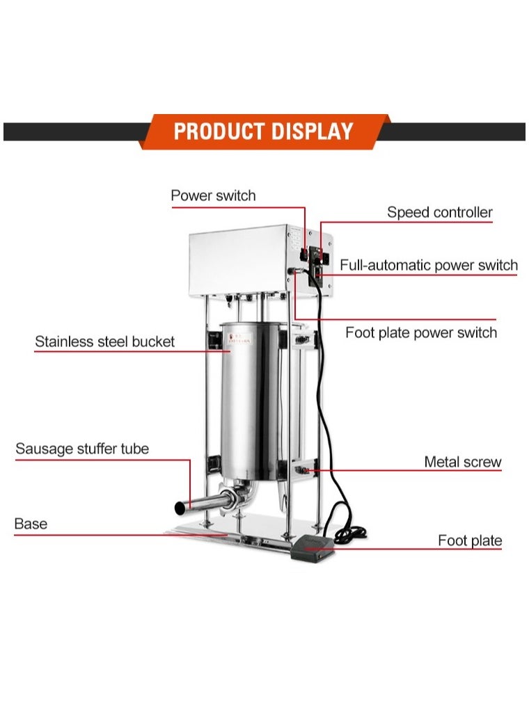 LETWOO - LETWOO 304 Vertical Electric Adjustable Speed Stainless Steel Heavy Duty Sausage Filler Meat Stuffer 30LBS/15L Capacity for Commercial & Home Use - Image 1