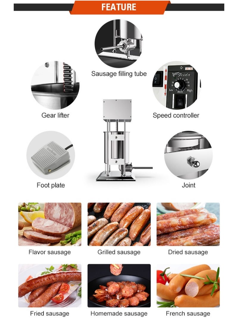 LETWOO - LETWOO 304 Vertical Electric Adjustable Speed Stainless Steel Heavy Duty Sausage Filler Meat Stuffer 30LBS/15L Capacity for Commercial & Home Use - Image 1