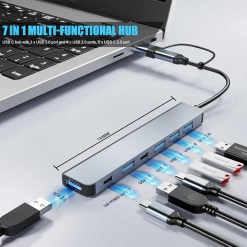 Upgrade USB C/USB Hub, Aluminum 7 in 1 USB C and USB Hub with USB 3.0, USB 2.0 Ports for PC/Laptops/MacBook Pro/Air/iMac/iPad and More Devices - Image 2
