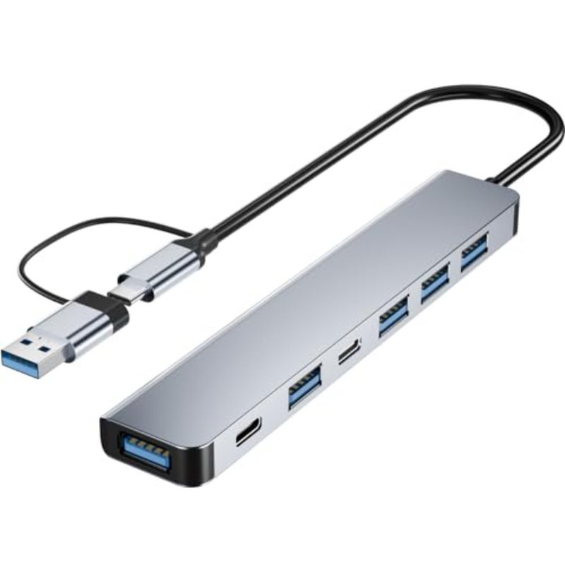 Upgrade USB C/USB Hub, Aluminum 7 in 1 USB C and USB Hub with USB 3.0, USB 2.0 Ports for PC/Laptops/MacBook Pro/Air/iMac/iPad and More Devices - Image 1