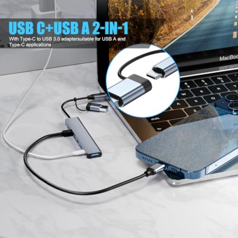 Upgrade USB C/USB Hub, Aluminum 7 in 1 USB C and USB Hub with USB 3.0, USB 2.0 Ports for PC/Laptops/MacBook Pro/Air/iMac/iPad and More Devices - Image 4