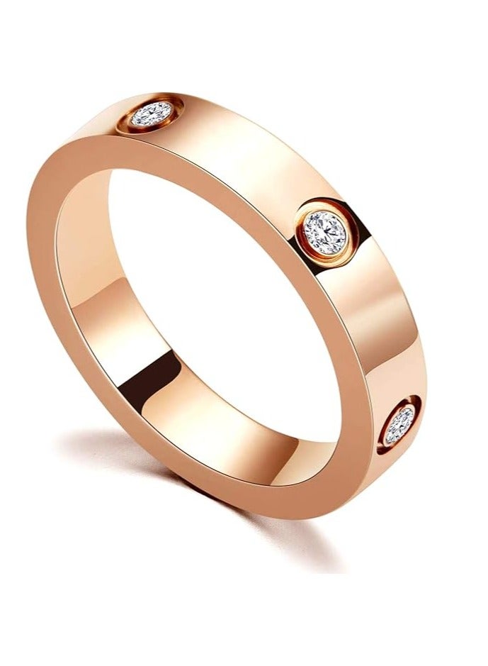 18K Rose Gold Plated Cubic Zirconia Promise Ring for Women – Stainless Steel Love Friendship Wedding Band Gift - Size 7