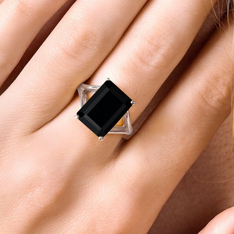 Gem Stone King 5-10 Cttw Gemstone Birthstone Solitaire Engagement Ring For Women | 925 Sterling Silver | 14X10MM Emerald Cut | Wedding Anniversary Promise Ring For Women | Available In Size 5-9 - Image 5