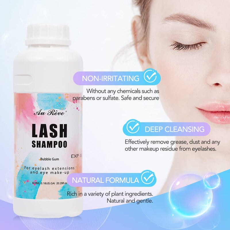 AuReve "AuReve Eyelash Extension Cleanser Lash Shampoo Foam, Eyelid Cleanser for Makeup Remover Eyelash Care, Paraben & Sulfate Free for Salon and Home Use (Rose 600ml)" - Image 2