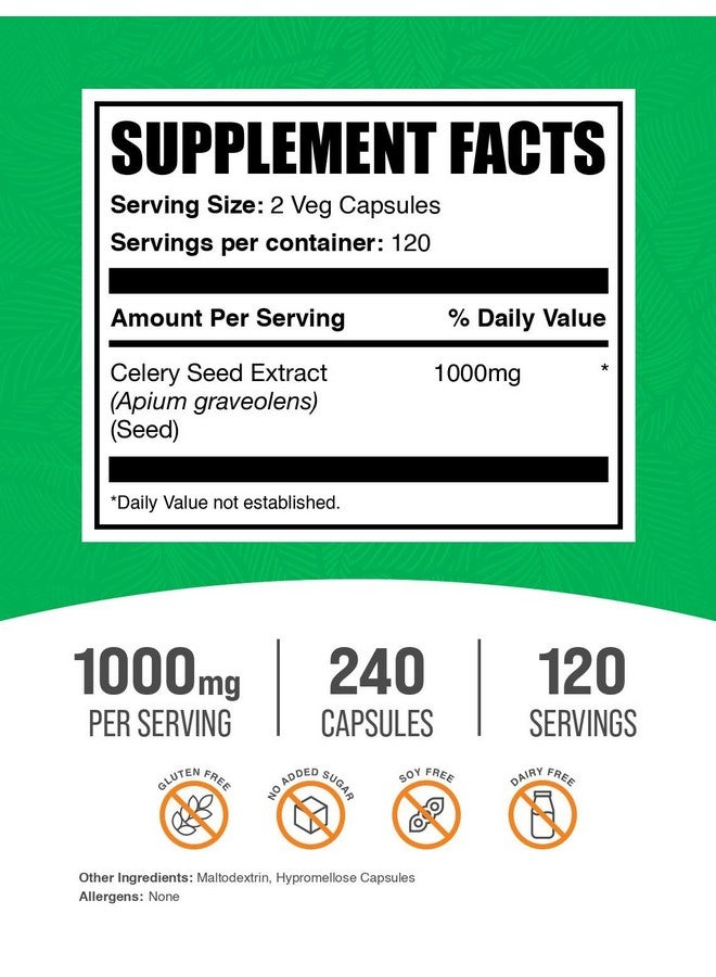 BulkSupplements.com Celery Seed Capsules - Celery Seed Supplement, Celery Seed Extract - Gluten Free, 2 Capsules per Serving, 240 Veg Capsules (Pack of 1) - Image 2