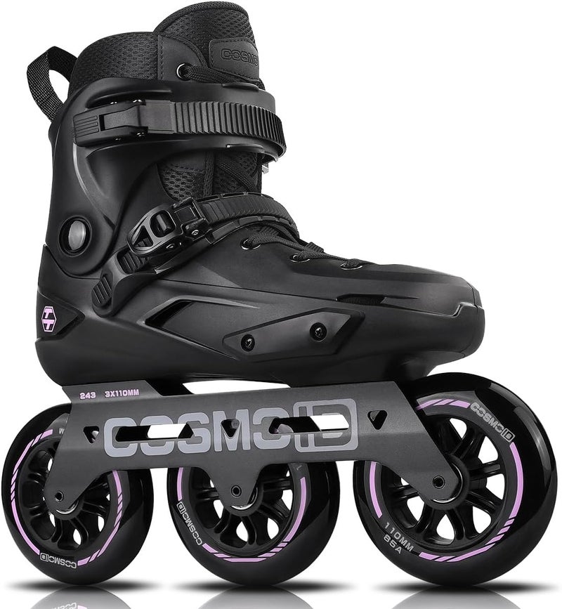 COSMOID High Performance Adult Inline Skates - 3 Wheels 110mm Metal Frame, Black, Size 5-14.5 - Image 1