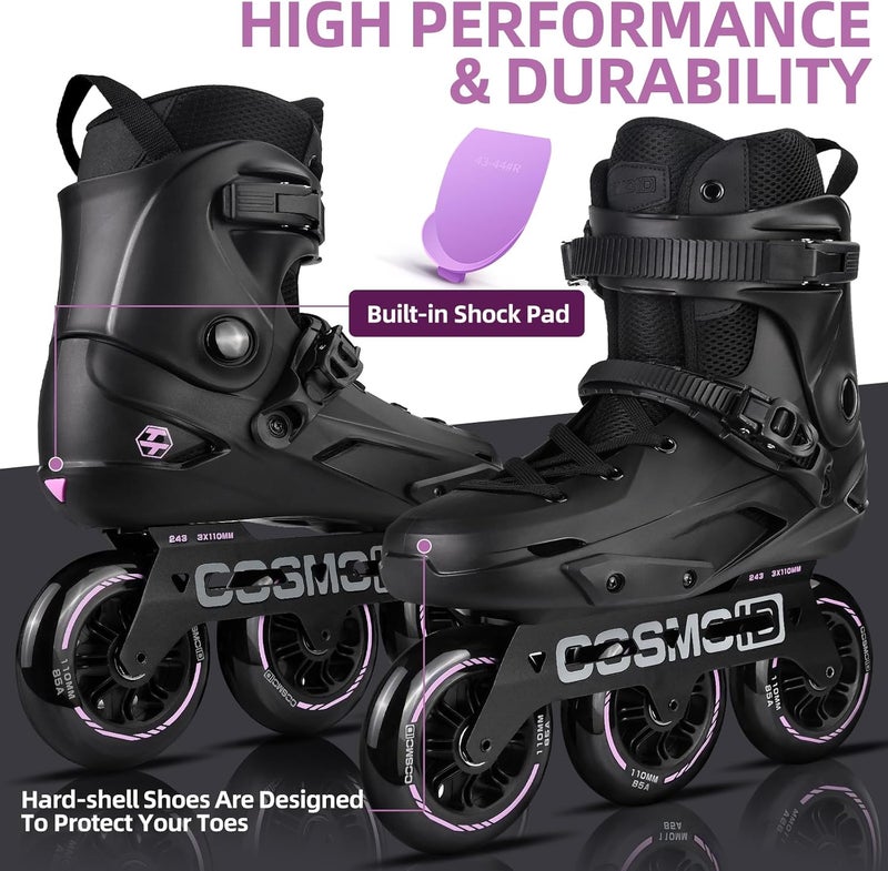COSMOID High Performance Adult Inline Skates - 3 Wheels 110mm Metal Frame, Black, Size 5-14.5 - Image 5