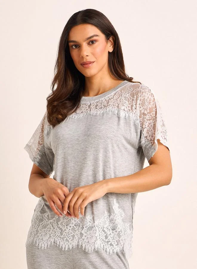 Splash FAV Pyjama Set Lace Panel Top & Trousers