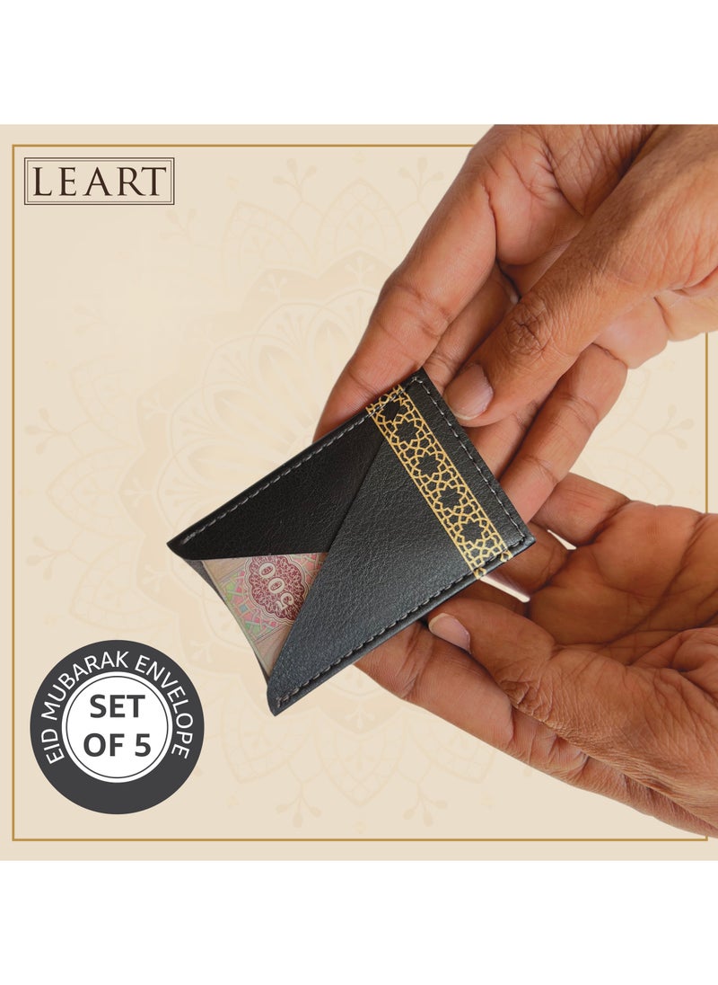 LeArt Leather Eid Envelopes - Eid Mubarak Envelopes | Eid Envelopes | Eid Decorations | Eid Envelopes for Kids (Black | Set of 5)  - Image 4