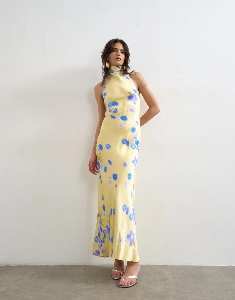 Topshop Halter Neck Midi Woven Dress