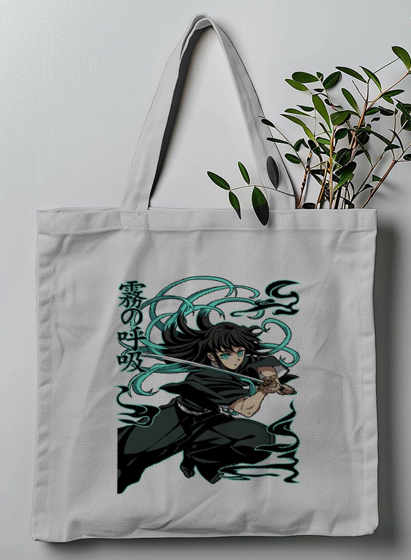 LOWHA Polyester Tote Bag with Shoulder Straps and The Mist Hashira Anime Pattern  - Image 1